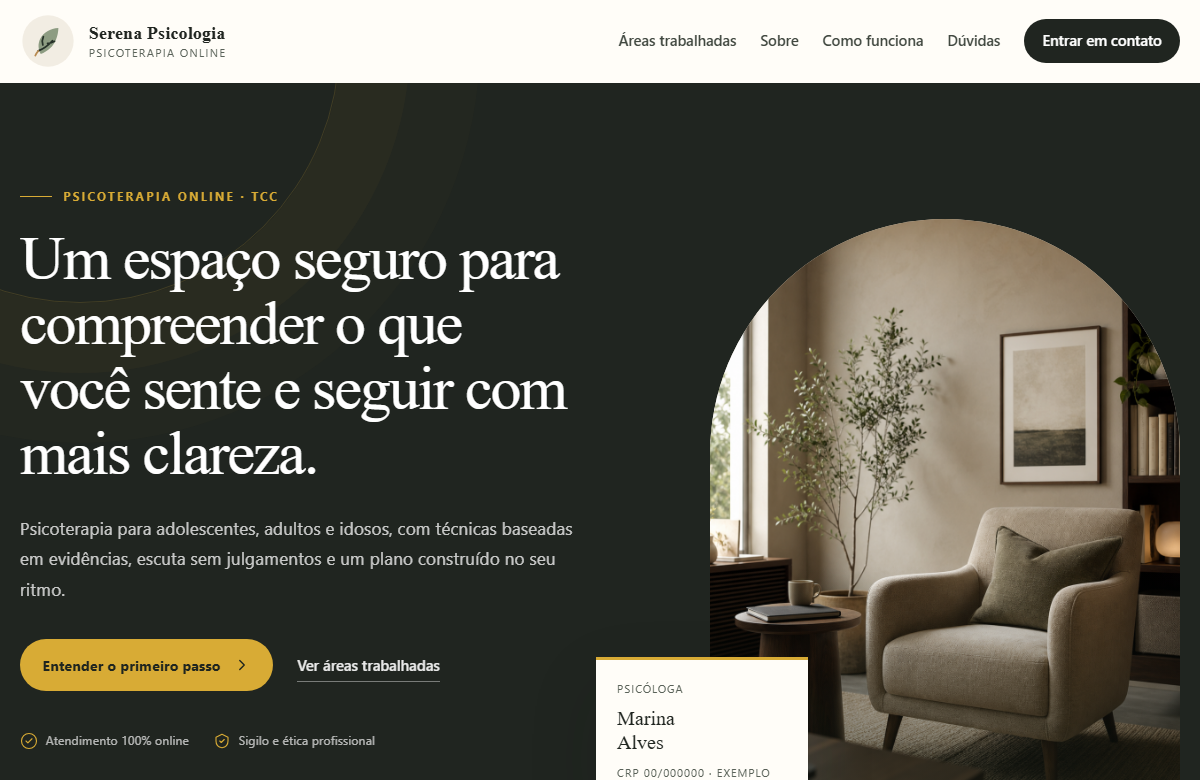 Página inicial do projeto Serena Psicologia