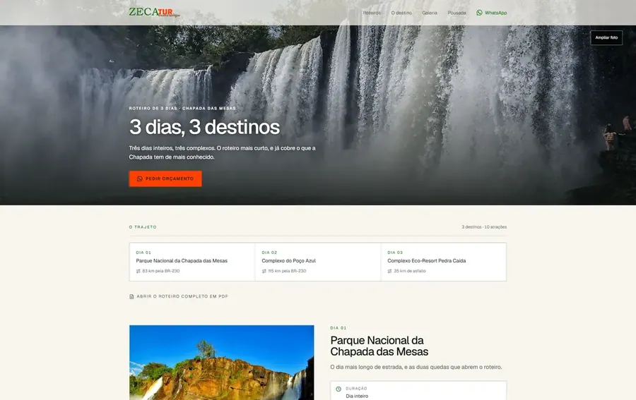 Zecatur Turismo: Cada roteiro com página própria